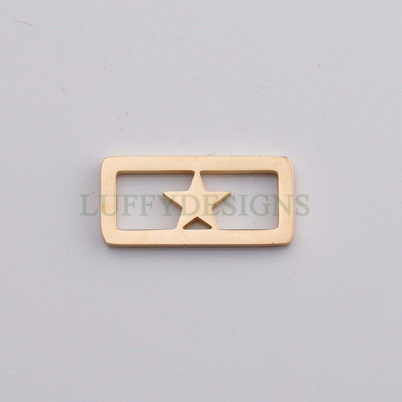 10pcs Rectangle Heart /Star /Clover Charm, Gold Hollow Pendant, Gold plated 316 Stainless Steel, Mirror Polished Bracelet Findings