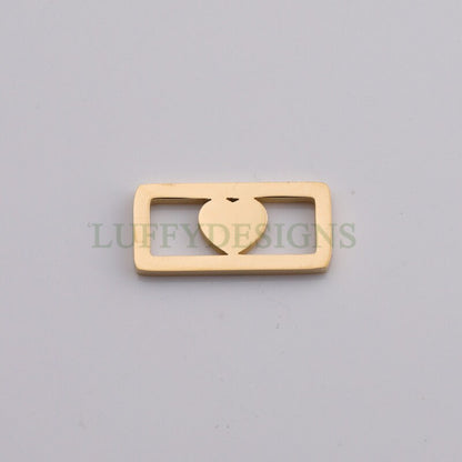 10pcs Rectangle Heart /Star /Clover Charm, Gold Hollow Pendant, Gold plated 316 Stainless Steel, Mirror Polished Bracelet Findings