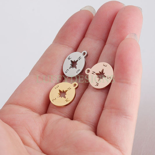 10pcs Compass Charm, Gold Compass Pendant, Hollow Compass Pendant, 18K Gold plated Stainless Steel, Nautical Charm, Nautical Pendant