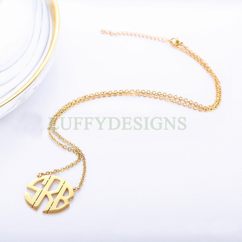 Gold Monogram Necklace, 3 Initials Monogram Necklace, Personalized Name Necklace, Custom Name Necklace, Rose Gold Monogram Pendant Necklace