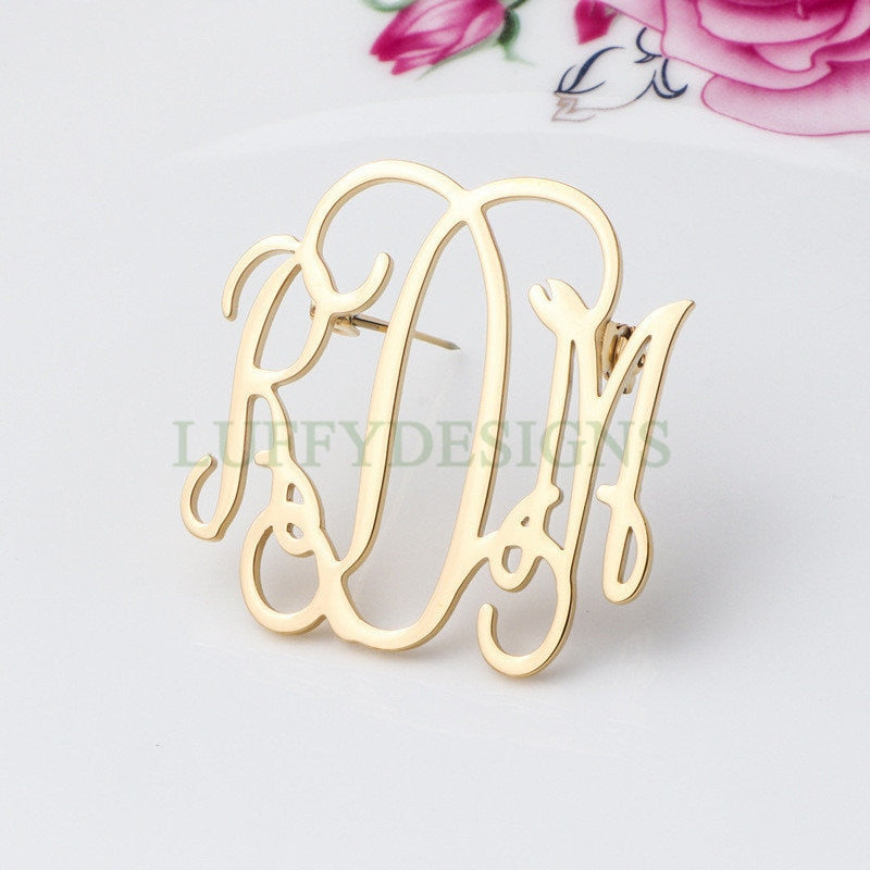 Gold Monogram Brooch