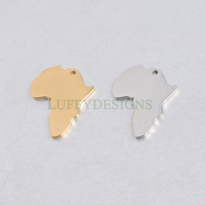 10pcs Africa Charm, Africa Map Pendant, Gold Africa Charm Pendant, Travel Jewelry, 18K Gold plated Stainless Steel, Gold Africa Pendant