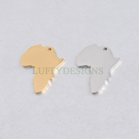 10pcs Africa Charm, Africa Map Pendant, Gold Africa Charm Pendant, Travel Jewelry, 18K Gold plated Stainless Steel, Gold Africa Pendant