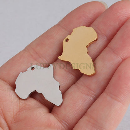 10pcs Africa Charm, Africa Map Pendant, Gold Africa Charm Pendant, Travel Jewelry, 18K Gold plated Stainless Steel, Gold Africa Pendant