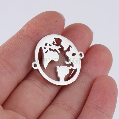 10pcs World Charm with Double Loops, World Map Pendant 27x22mm, Earth Charm, Globe Charm, Travel Jewelry, Stainless Steel World Map Charms