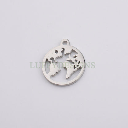 10pcs Round World Charm, World Map Pendant, Earth Charm, Globe Charm, Travel Jewelry, 18K Gold plated Stainless Steel, Gold World Map Charms