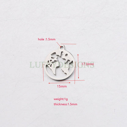 10pcs Round World Charm, World Map Pendant, Earth Charm, Globe Charm, Travel Jewelry, 18K Gold plated Stainless Steel, Gold World Map Charms