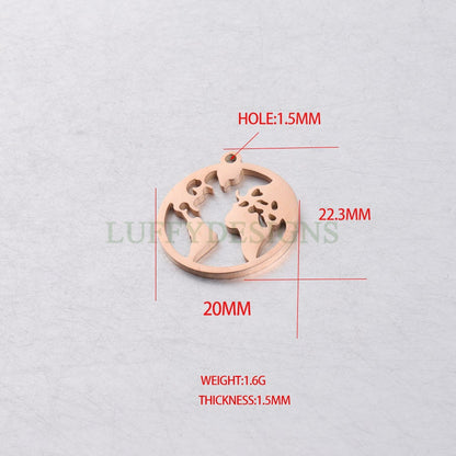 10pcs Round World Charm, World Map Pendant, Earth Charm, Globe Charm, Travel Jewelry, 18K Gold plated Stainless Steel, Gold World Map Charms