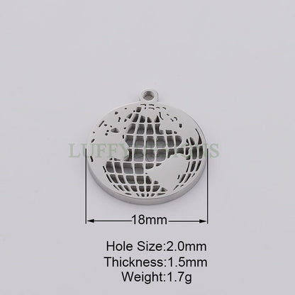 5pcs World Charm Pendants, World Map Pendant 18mm, Earth Charm, Globe Charm, Travel Jewelry, Stainless Steel World Map Charms, Earth Pendant