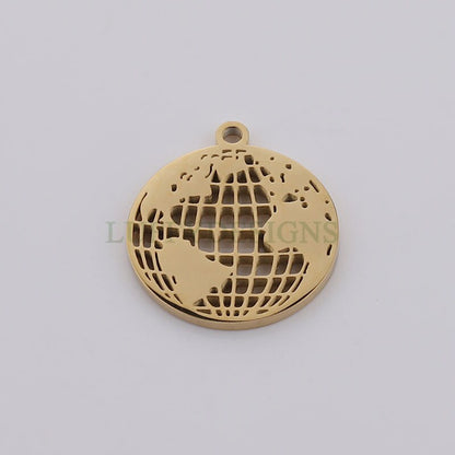 5pcs World Charm Pendants, World Map Pendant 18mm, Earth Charm, Globe Charm, Travel Jewelry, Stainless Steel World Map Charms, Earth Pendant
