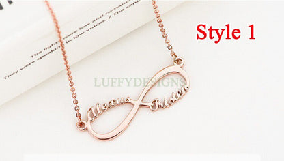 Personalized Infinity Necklace, Custom Couple Name Necklace, Eternity Name Necklace, Gold Name Necklace, Monogram Necklace, Memorial Jewelry