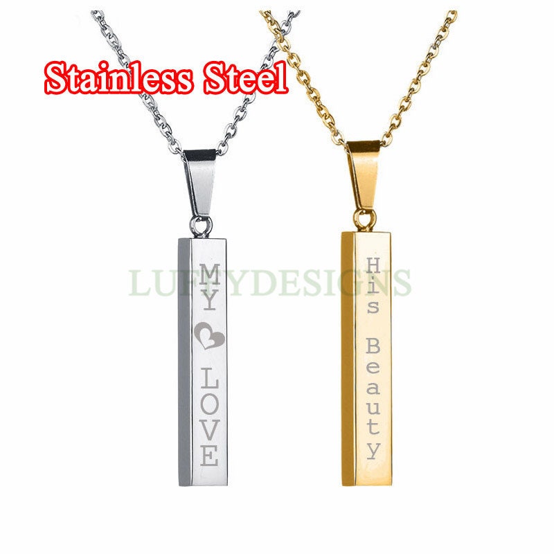 Personalized 3D Bar Necklace, Custom Name Necklace, Gold Jewelry, 4 Side Column Pendant, Engraved Necklace,Bridesmaid Necklace,Chrismas Gift