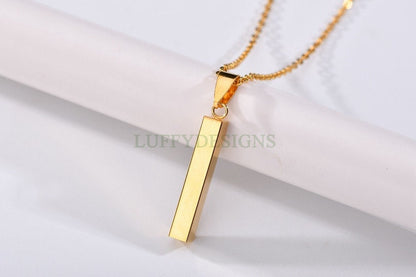 Personalized 3D Bar Necklace, Custom Name Necklace, Gold Jewelry, 4 Side Column Pendant, Engraved Necklace,Bridesmaid Necklace,Chrismas Gift