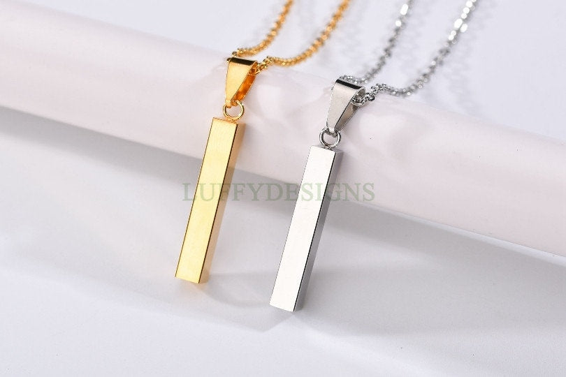 Personalized 3D Bar Necklace, Custom Name Necklace, Gold Jewelry, 4 Side Column Pendant, Engraved Necklace,Bridesmaid Necklace,Chrismas Gift