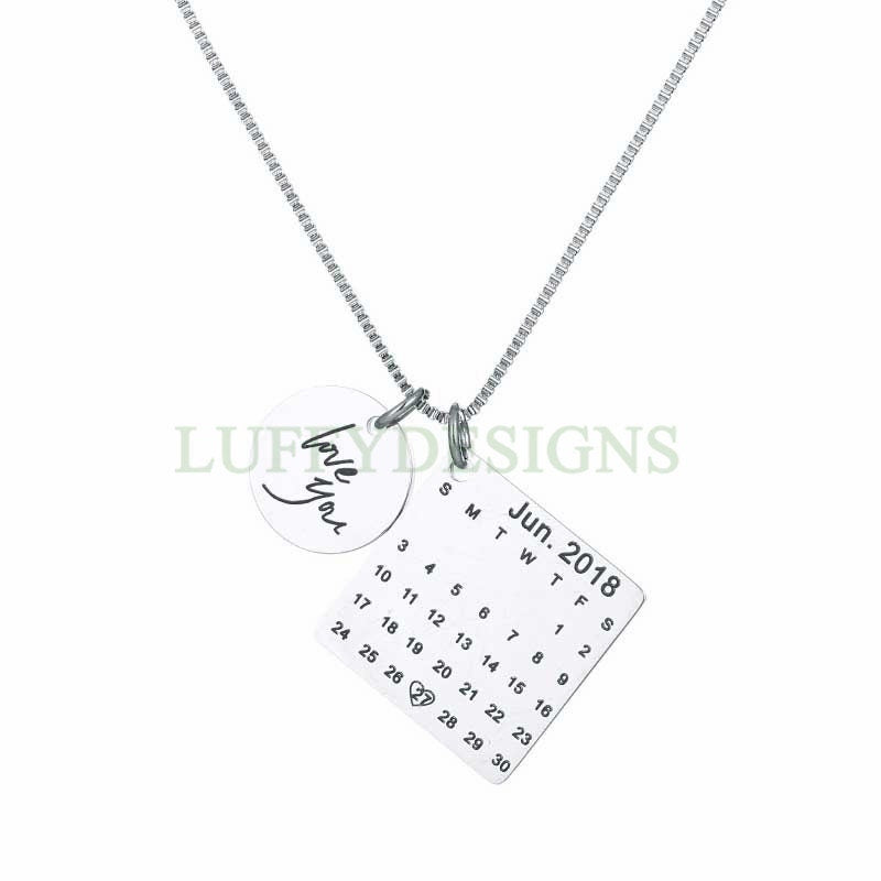 Personalized Calendar Necklace, Signature calendar Necklace, Custom Date Save Necklace, Date highlighted with heart, Custom Anniversary Gift