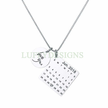 Personalized Calendar Necklace, Signature calendar Necklace, Custom Date Save Necklace, Date highlighted with heart, Custom Anniversary Gift