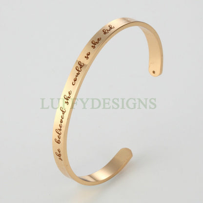 Personalized Bangle Bracelet, Inspirational Cuff Bracelet, Custom Name Bangle, Engraved Cuff Bracelet, Customized Steel Cuff, Gift for Her