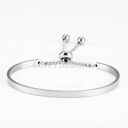 Personalize Bar Bracelet, Personalize Signature Bangle, Custom Engraved Bolo Bracelet, Adjustable Slider Bead Gift for Her Friendship Gift