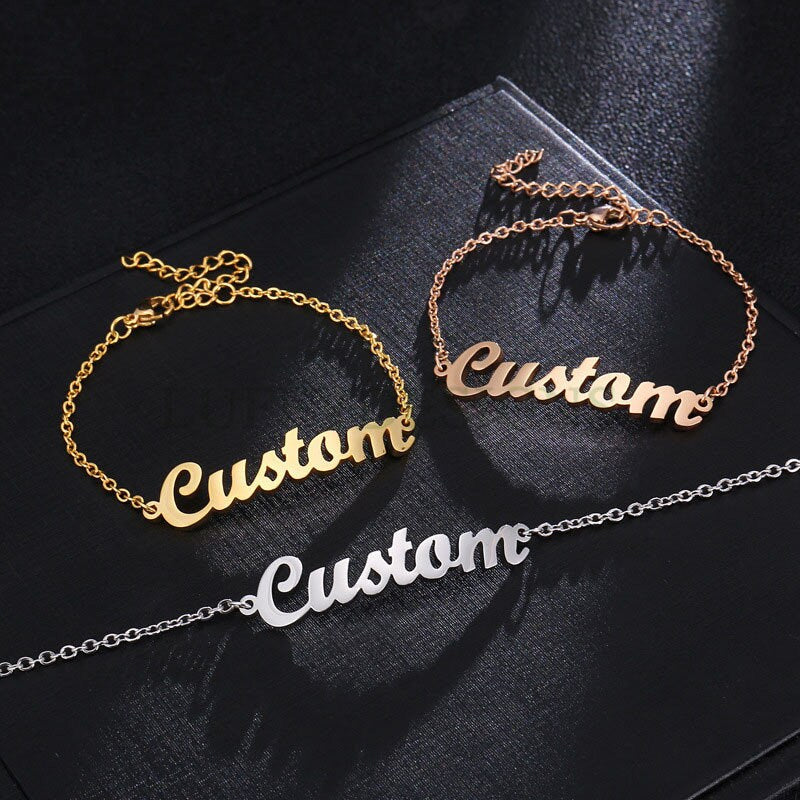 Personalized Name Jewelry, Custom Name Bracelet, Custom Word Gifts, Gold Name Bracelet, Monogram Bracelet, Memorial Jewelry, Bridal Gift
