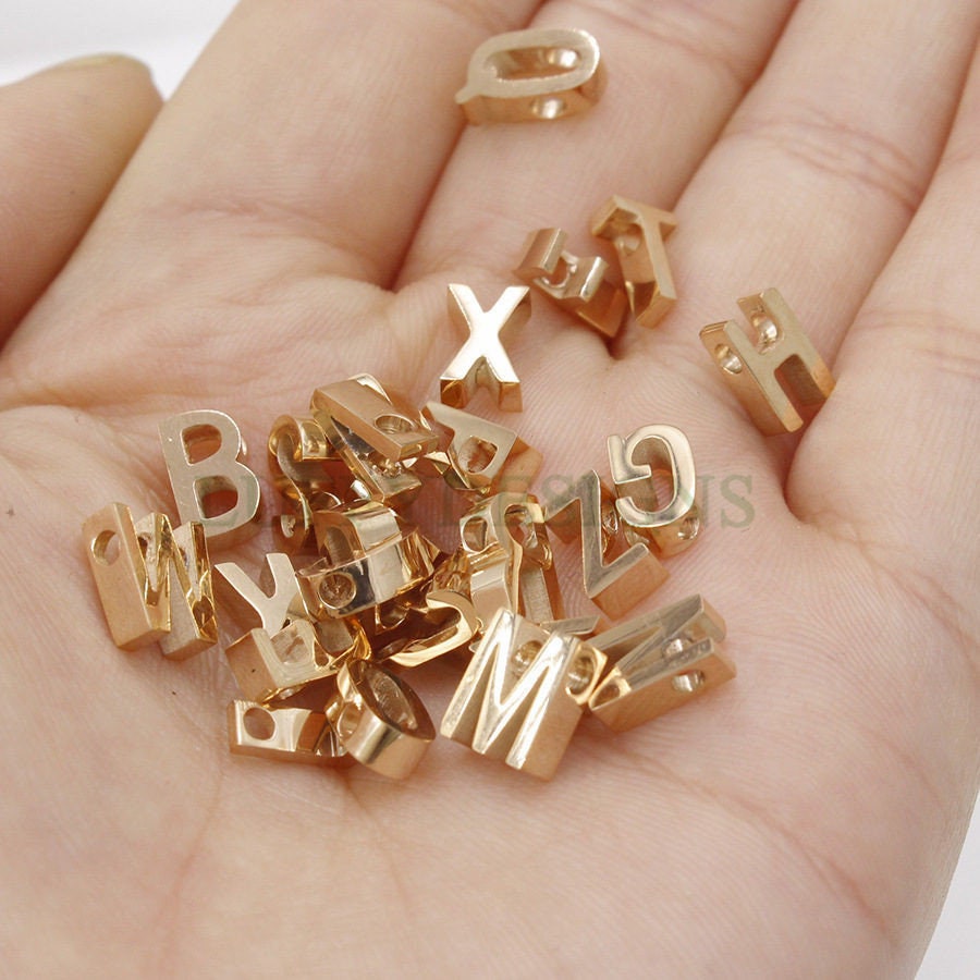 Uppercase Letter Charm, Alphabet Charm, Gold Letter Charm, 26 Letters Initial Charms, 18K Gold Plated Stainless Steel, High Polished Letter