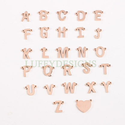 Uppercase Letter Charm, Alphabet Charm, Gold Letter Pendant, 26 Letters Initial Charms, Gold Plated Stainless Steel, Double Loops Letter