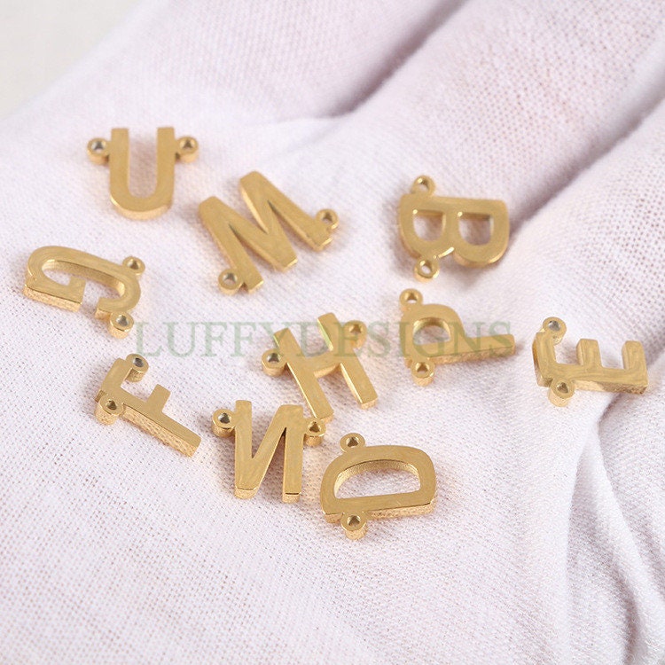 Uppercase Letter Charm, Alphabet Charm, Gold Letter Pendant, 26 Letters Initial Charms, Gold Plated Stainless Steel, Double Loops Letter