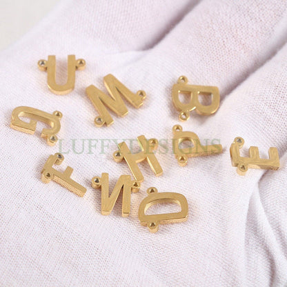 Uppercase Letter Charm, Alphabet Charm, Gold Letter Pendant, 26 Letters Initial Charms, Gold Plated Stainless Steel, Double Loops Letter
