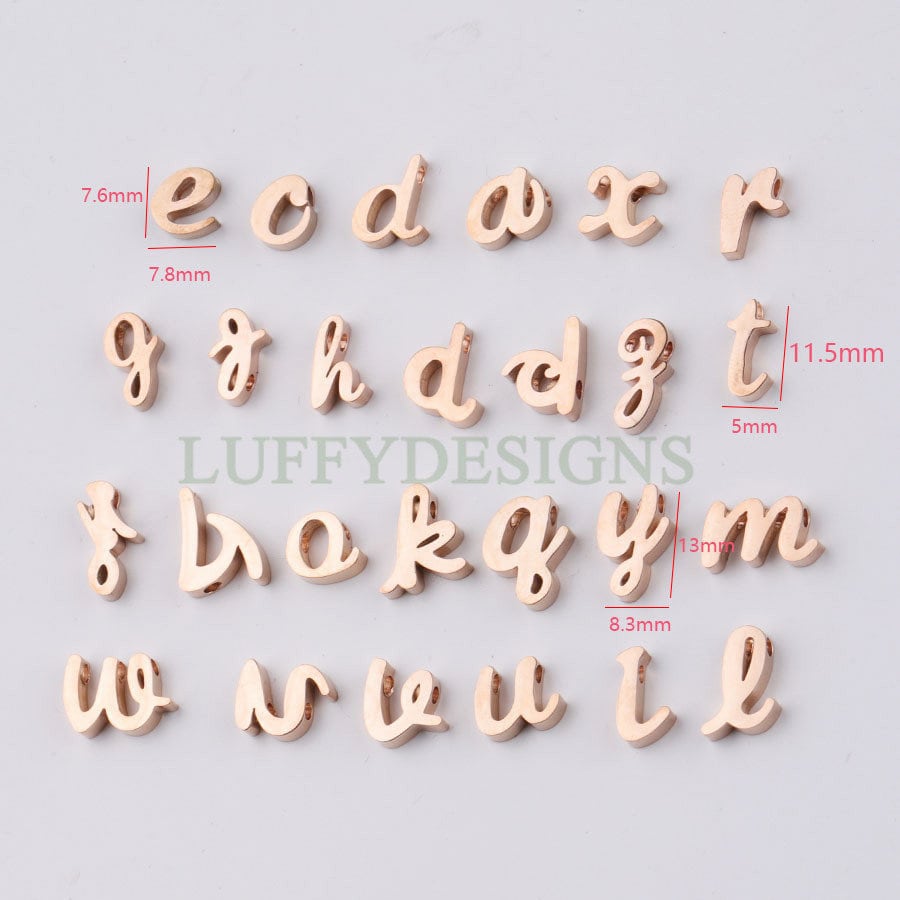 Lowercase Letter Charm, Alphabet Charm, Gold Letter Charm, 26 Letters Initial Charms, 18K Gold Plated Stainless Steel, High Polished Letter