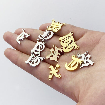 Gothic Letter Charm, Alphabet Charm, Gold Letter Charm, 26 Letters Initial Charms, Gold Plated Stainless Steel, Old English Letter Pendant