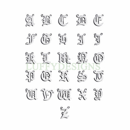 Gothic Letter Charm, Alphabet Charm, Gold Letter Charm, 26 Letters Initial Charms, Gold Plated Stainless Steel, Old English Letter Pendant