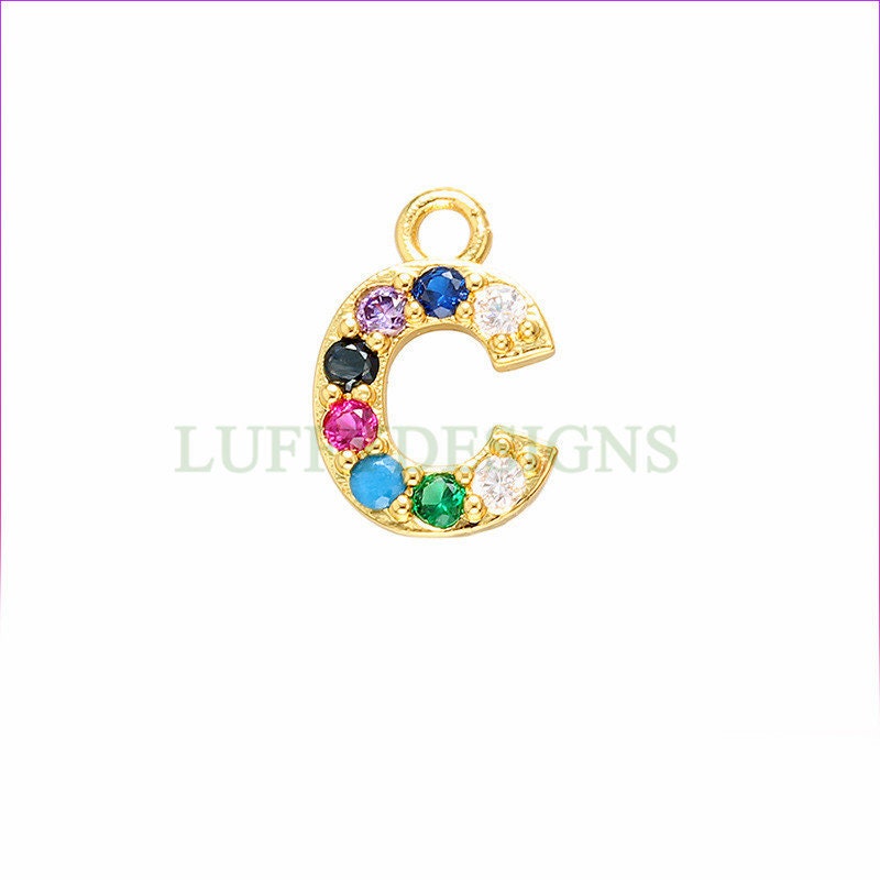 Uppercase Letter Charm, Alphabet Charm, Gold Letter Pendant With Crystal Zircon, 26 Letters CZ Initial Charms, Colorful Initial Pendant