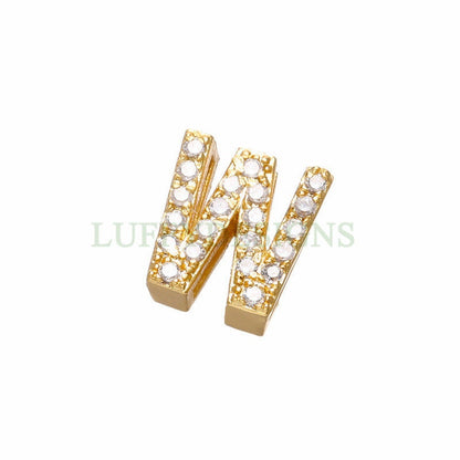 Uppercase Letter Charm, Alphabet Charm, Gold Letter Bead With Crystal Zircon, 26 Letters CZ Initial Charms, Gold Initial Bead Pendant