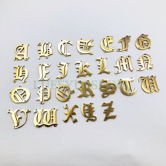 Gothic Letter Charm, Alphabet Charm, Gold Letter Charm, 26 Letters Initial Charms, Gold Plated Stainless Steel, Old English Letter Pendant