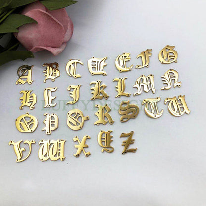 Gothic Letter Charm, Alphabet Charm, Gold Letter Charm, 26 Letters Initial Charms, Gold Plated Stainless Steel, Old English Letter Pendant