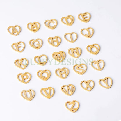A-Z Uppercase Letter Charm, Alphabet Charm, Gold Letter Pendant, 26 Letters Heart Pendant, Inital Heart Charm, Mirror Polished Hollow Letter