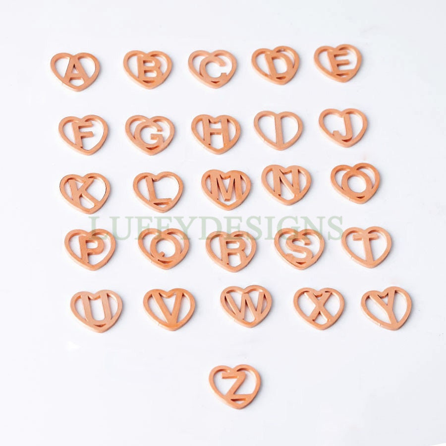 A-Z Uppercase Letter Charm, Alphabet Charm, Gold Letter Pendant, 26 Letters Heart Pendant, Inital Heart Charm, Mirror Polished Hollow Letter