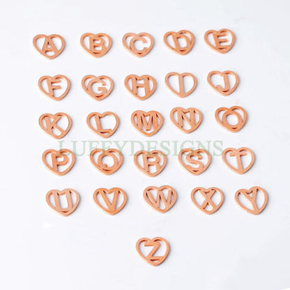A-Z Uppercase Letter Charm, Alphabet Charm, Gold Letter Pendant, 26 Letters Heart Pendant, Inital Heart Charm, Mirror Polished Hollow Letter