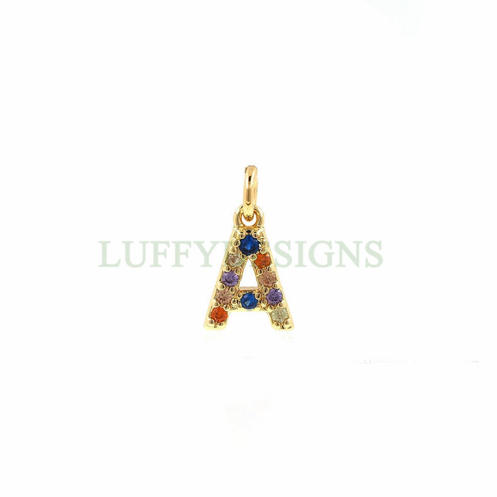 Uppercase Letter Charm, Alphabet Charm, Gold Letter Pendant With Crystal Zircon, 26 Letters CZ Initial Charms, Colorful Initial Pendant