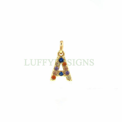 Uppercase Letter Charm, Alphabet Charm, Gold Letter Pendant With Crystal Zircon, 26 Letters CZ Initial Charms, Colorful Initial Pendant