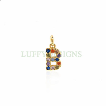 Uppercase Letter Charm, Alphabet Charm, Gold Letter Pendant With Crystal Zircon, 26 Letters CZ Initial Charms, Colorful Initial Pendant
