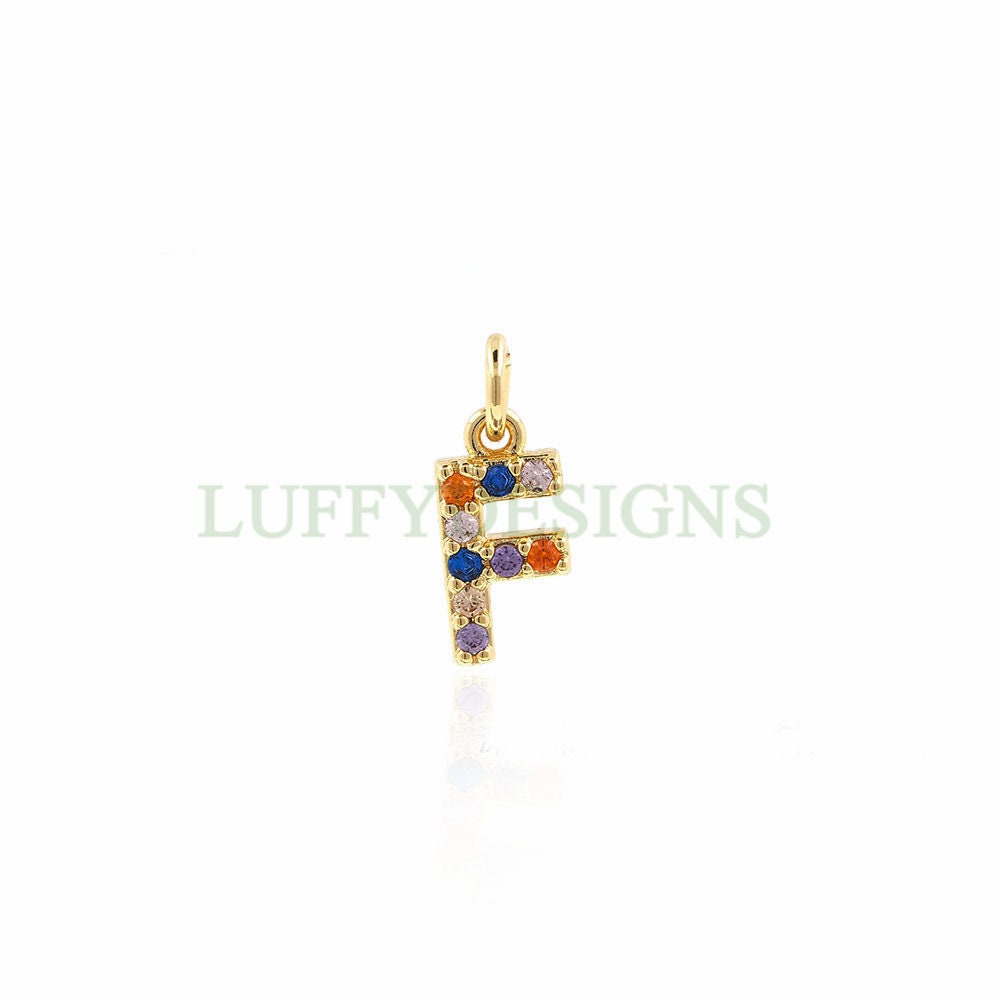 Uppercase Letter Charm, Alphabet Charm, Gold Letter Pendant With Crystal Zircon, 26 Letters CZ Initial Charms, Colorful Initial Pendant