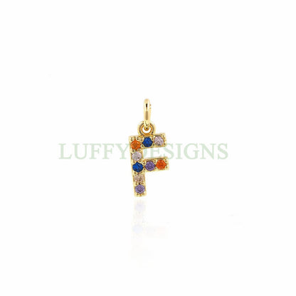 Uppercase Letter Charm, Alphabet Charm, Gold Letter Pendant With Crystal Zircon, 26 Letters CZ Initial Charms, Colorful Initial Pendant