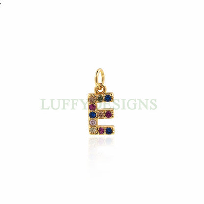 Uppercase Letter Charm, Alphabet Charm, Gold Letter Pendant With Crystal Zircon, 26 Letters CZ Initial Charms, Colorful Initial Pendant