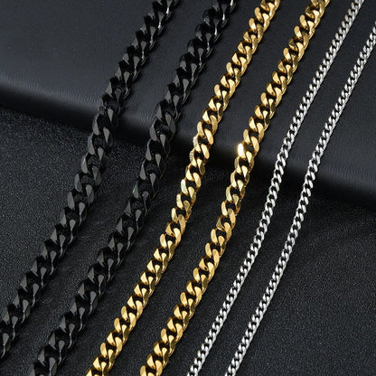2pcs Gold Cuban Link Chain Necklace, Miami Cuban Curb Links, Cuban Men Necklace, Women Necklaces, Gift for Men, Gold plated Stainless Steel