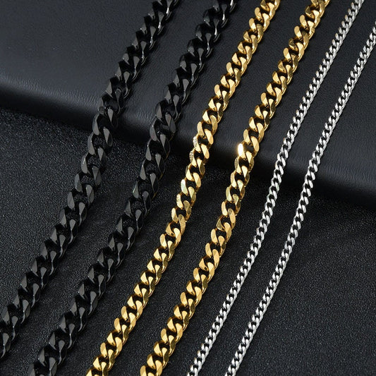 2pcs Gold Cuban Link Chain Necklace, Miami Cuban Curb Links, Cuban Men Necklace, Women Necklaces, Gift for Men, Gold plated Stainless Steel