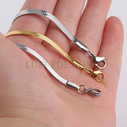 5pcs Finished Flat Snake Bracelet, Gold Snake Bracelet Chains, 18k Gold plated 316L Stainless Steel, DIY Bracelet Making Findings, 3mm/4mm