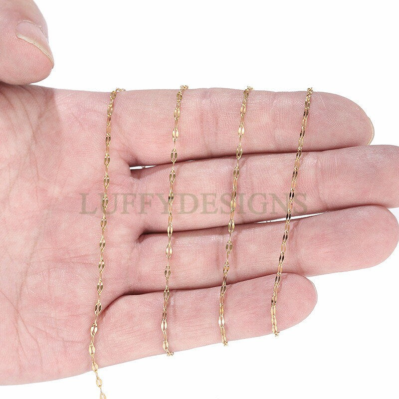 16ft/5m Lip Chain 1.8mm/2.3mm, Gold plated Stainless Steel, Unfinished Double Bar Chain, Bulk Soldered Link Chain