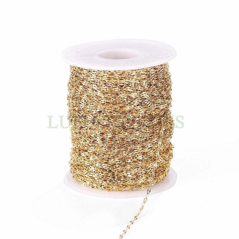 16ft/5m Lip Chain 1.8mm/2.3mm, Gold plated Stainless Steel, Unfinished Double Bar Chain, Bulk Soldered Link Chain