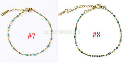 6pcs Enamel Satellite Bracelet, Gold plated Stainless Steel, Unfinished Gold Rosary Bracelet, Rainbow Epoxy Ball Bracelet for Jewelry Making