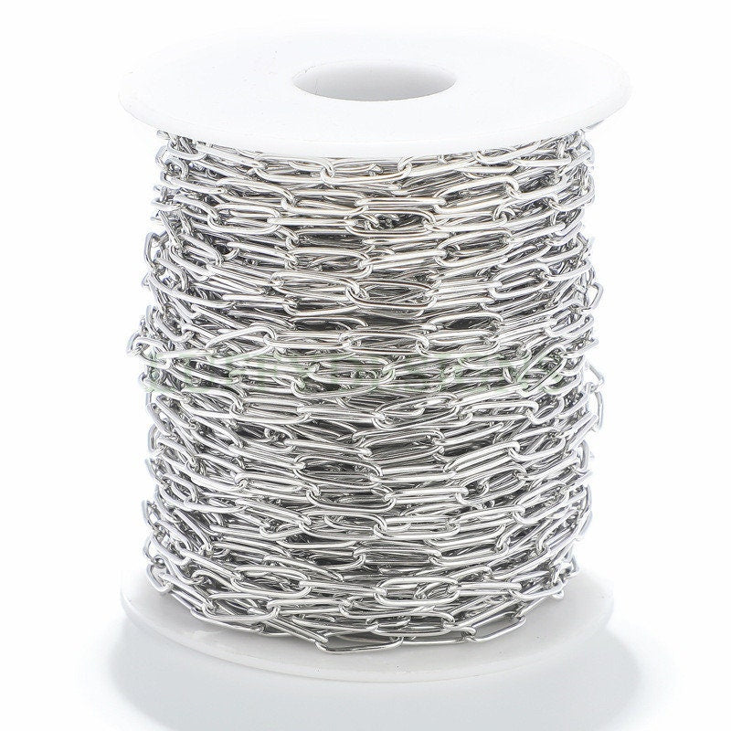 16ft/5m Rectangle Link Chain, Gold plated Stainless Steel, Unfinished Round Oval Cable Chain, Paper Clip Chain, Chunky Long Link Chain Bulk